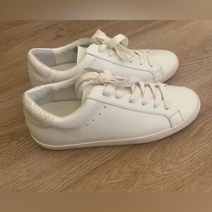 Banana Republic White Leather Sneakers with Snakeskin Detail Size 6.6